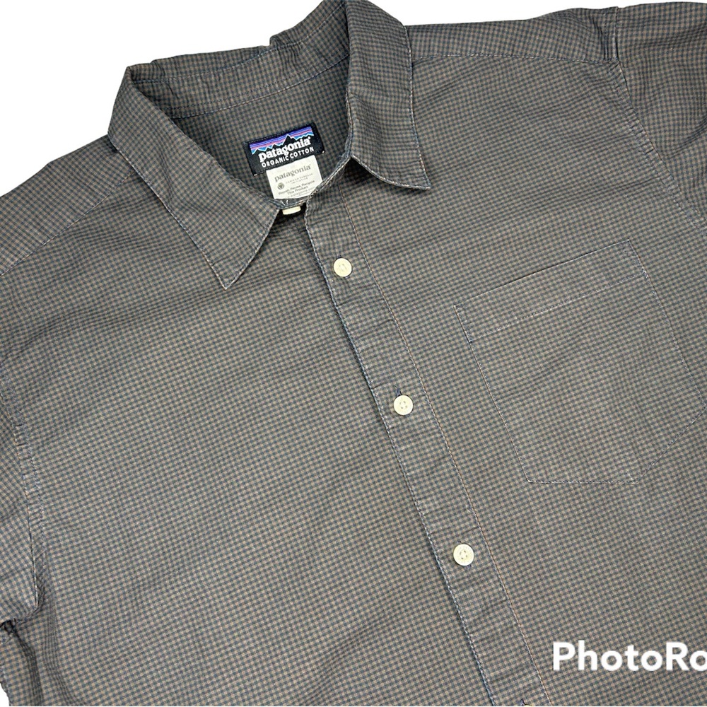 Patagonia blue/brown long sleeve plaid button down mens M